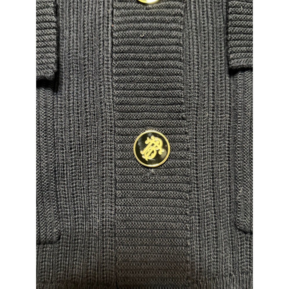 Tory Burch Marcia Navy Wool Ribbed Longline Cardigan Sweater Gold Buttons Sz M - Picture 3 of 9